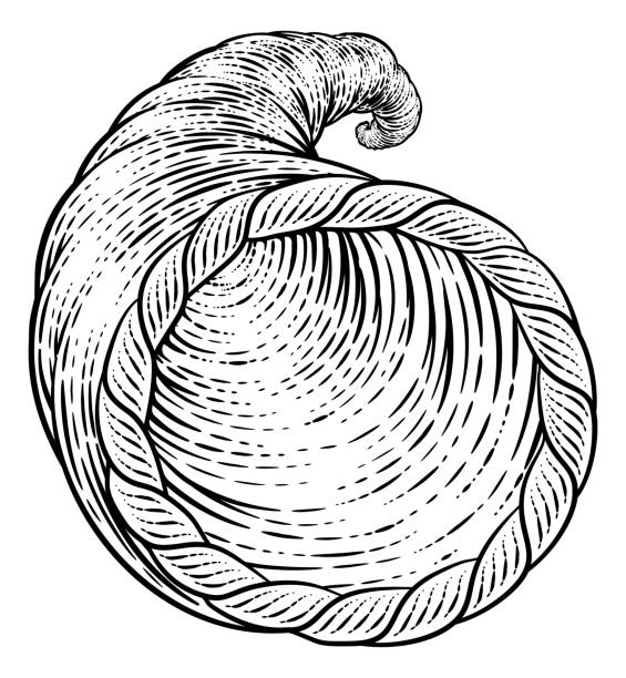 Cornucopia horn vintage woodcut illustration stock illustration
