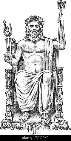 Seven wonders of the ancient world statue of zeus at olympia the great construction of the greeks hand drawn engraved vintage sketch stock vector image art