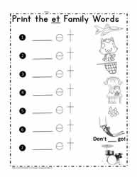 Et word family printables worksheets