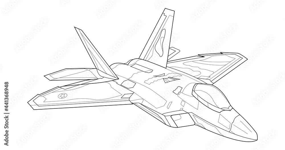 Adult military aircraft coloring page for book and drawing airplane war
