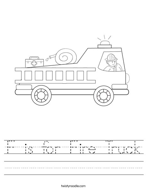 F is for fire truck worksheet