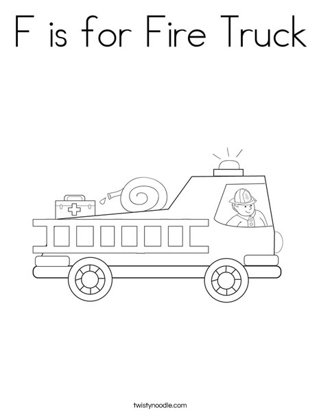 F is for fire truck coloring page