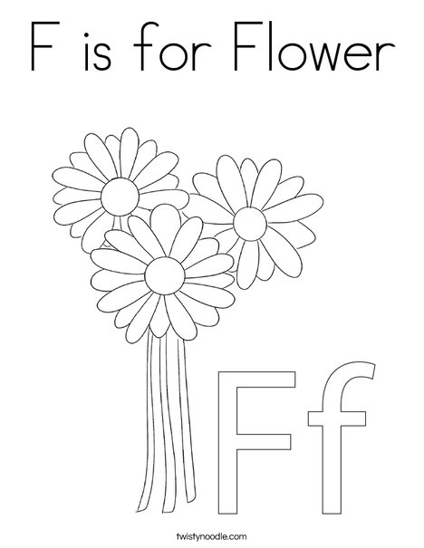 F is for flower coloring page