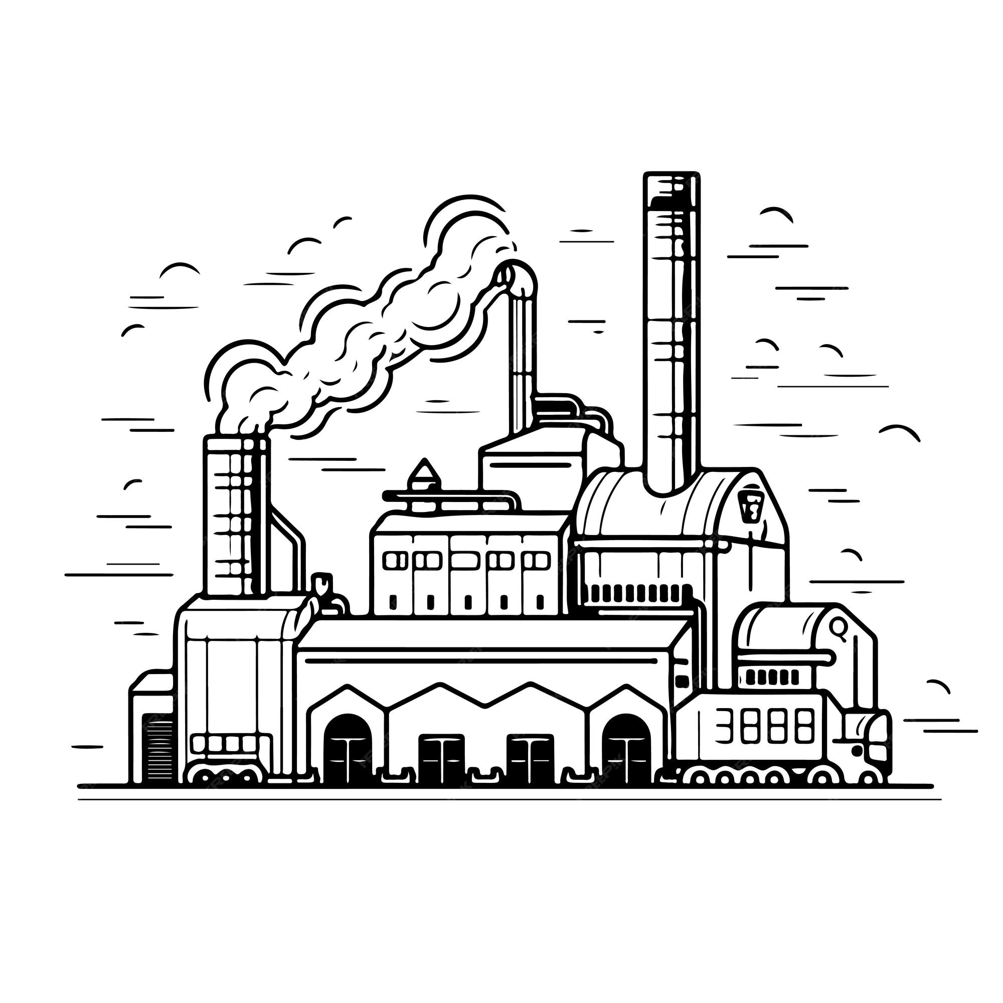 Premium vector sketch hand drawn single line art coloring page factory day