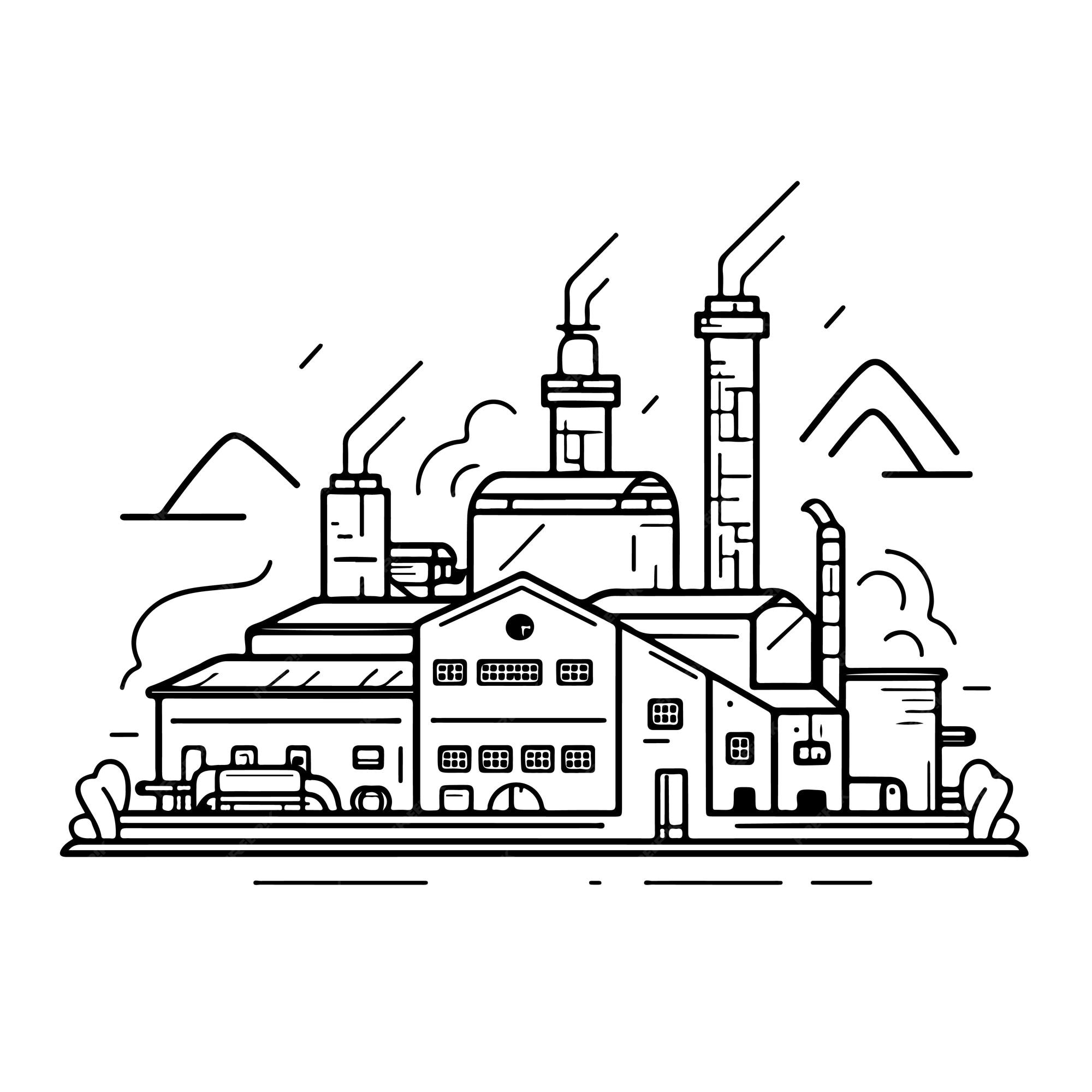 Premium vector sketch hand drawn single line art coloring page factory day