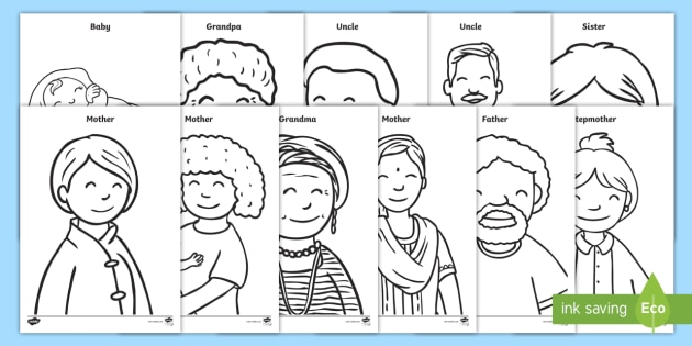 My family colouring pages junior and senior infants