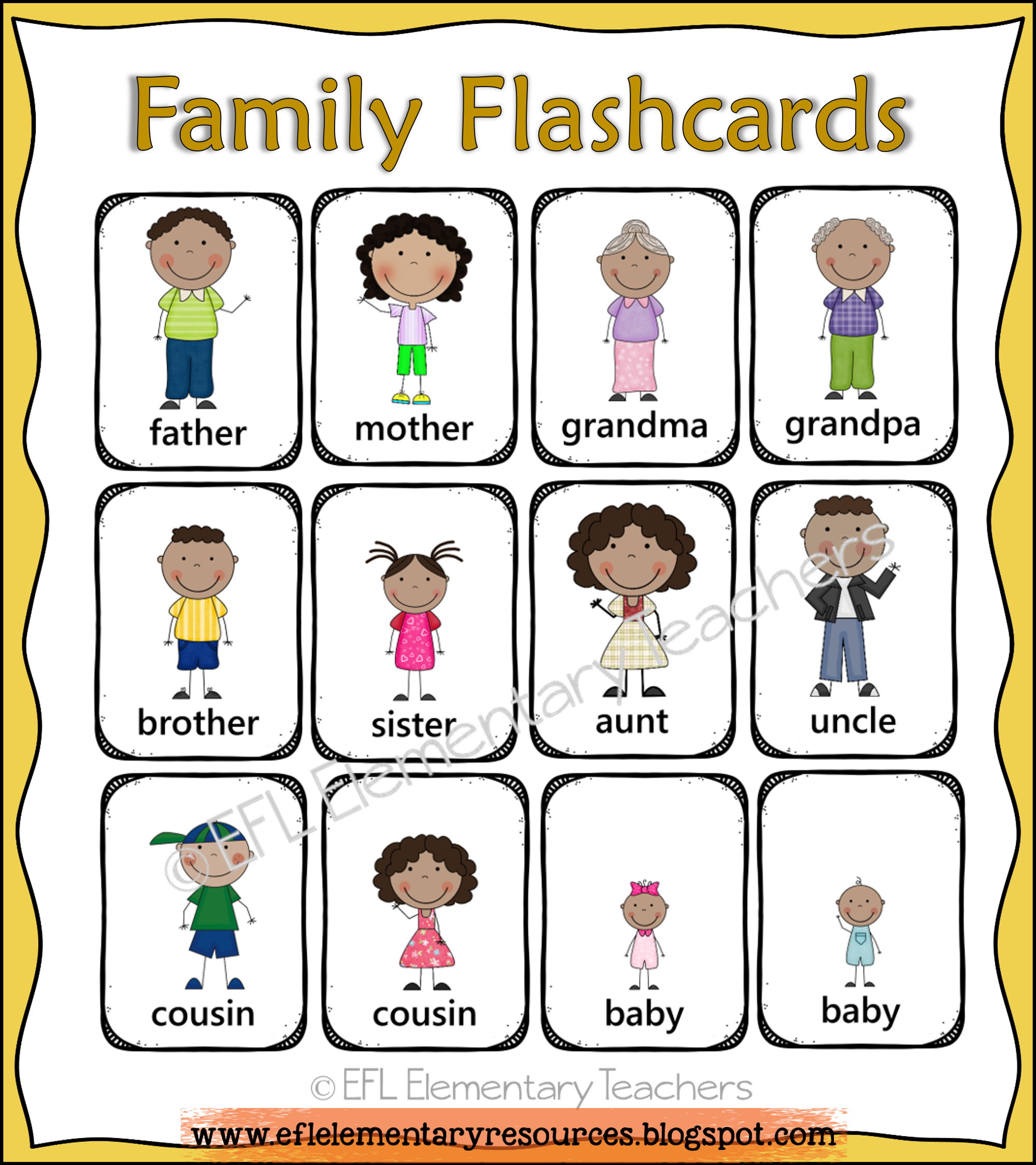 Family flashcards for esl students english lessons for kids learning english for kids flashcards
