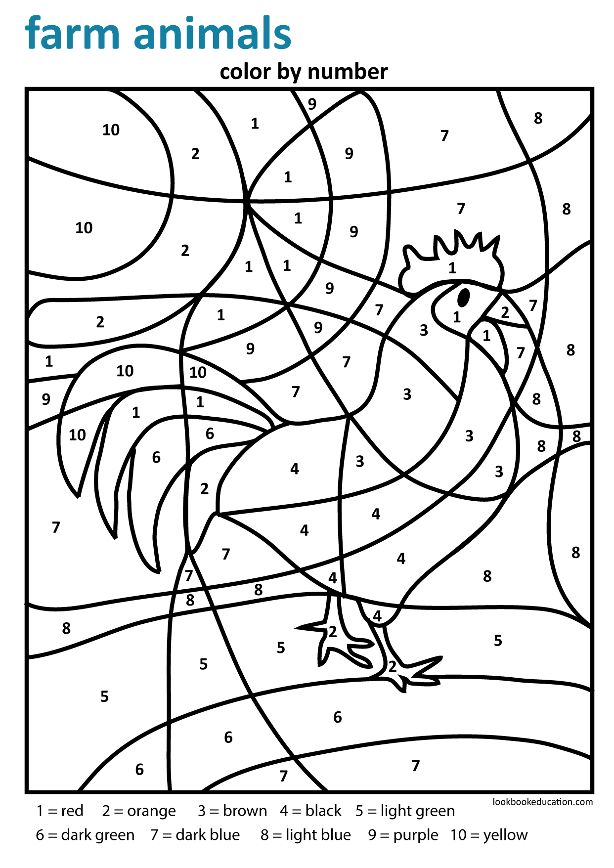 Worksheet color by number farm animals