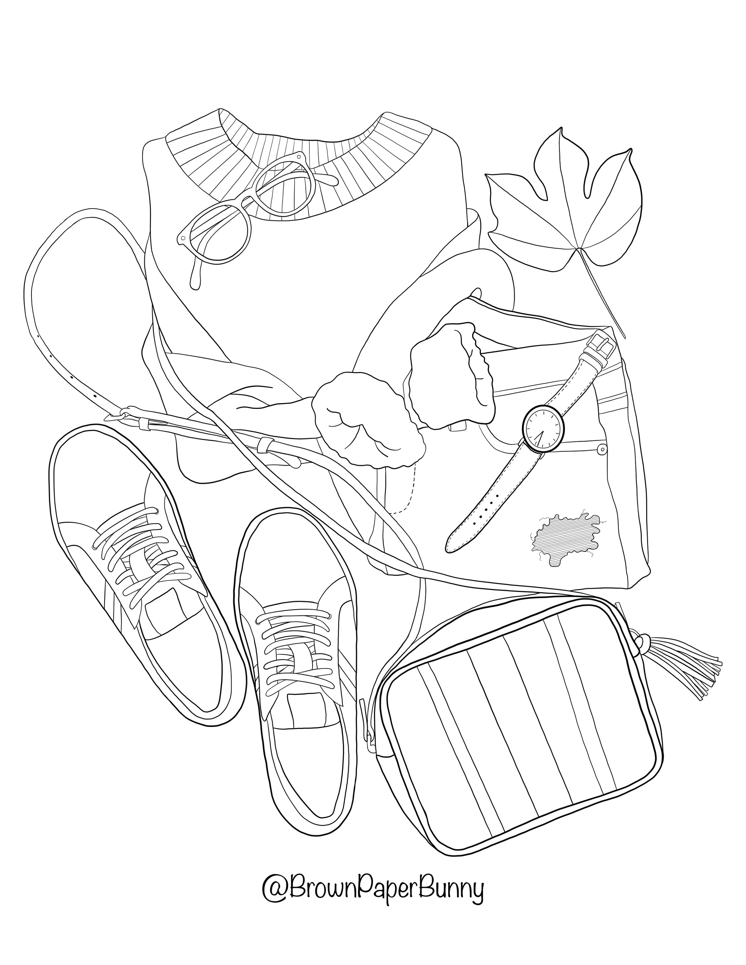 Free coloring pages fashion flatlays â brown paper bunny studio