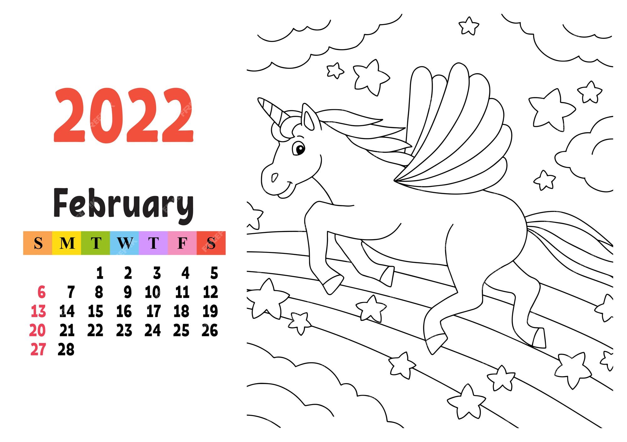 Premium vector calendar for with a cute character fairy unicorn coloring page fun and bright design isolated color vector illustration cartoon style