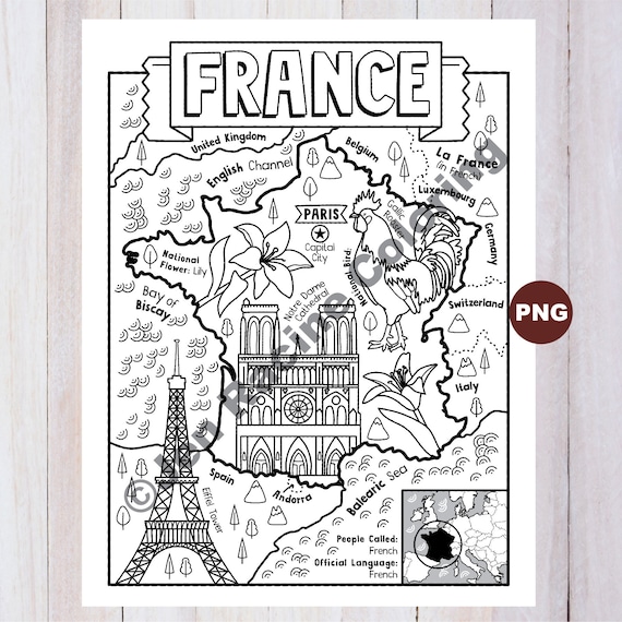 France coloring page geography of europe digital download coloring page