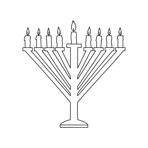 Vetores de hanukkah menorah ou hanukkiah sãmbolo do feriado judeu hanukkah ilustraãão vetorial no estilo doodle isolado em um fundo branco e mais imagens de arte linear