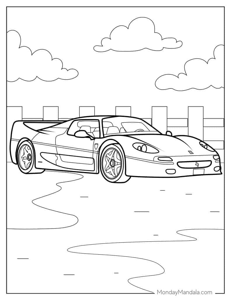 Ferrari coloring pages free pdf printables