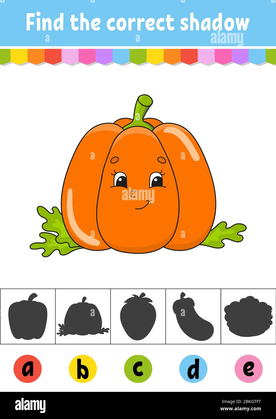 Find the correct shadow vegetable pumpkin education developing worksheet activity page color game for children isolated vector illustration cart stock vector image art