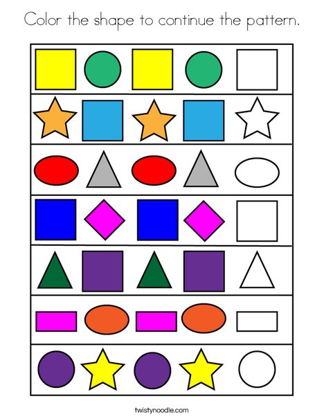 Color the shape to continue the pattern coloring page