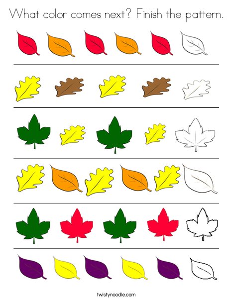 What color es next finish the pattern coloring page