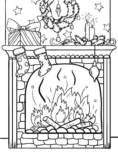 Free christmas fireplace coloring page