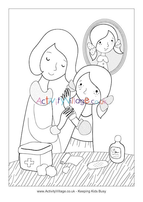 Little girl needs first aid louring page