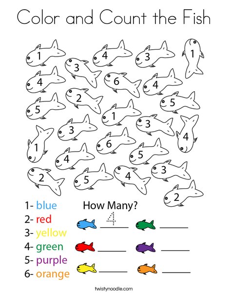 Color and count the fish coloring page