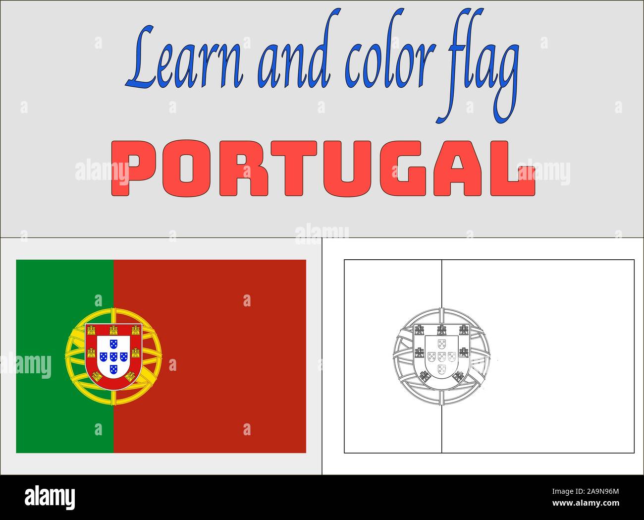 Europe portugal national flag coloring book pages for education and learning original colors proportion vector illustration countries set stock vector image art