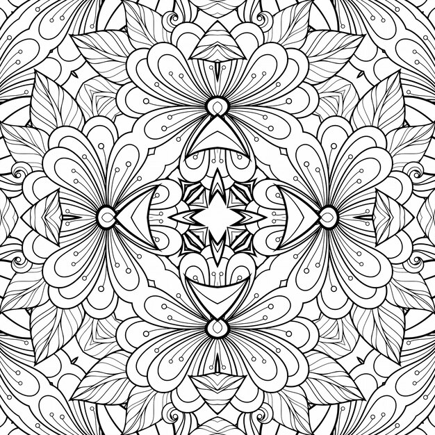 Flores e folhas de coloraãão padrão preto e anco planta de papel de fundo geomãtrico bonito foto premium