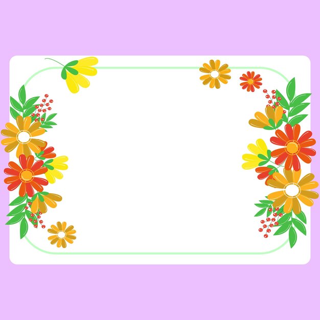 Marco de texto de forma cuadrada de color pãºrpura rodeado de flor variadas corazon y hojas marco para cribir anillado con diferent corazon de margaritas y hojas de ãrbol vector premium