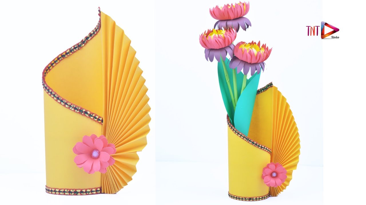 Making paper flower vase easy how to make a amazing flower vase at home paper pot crafts ideas