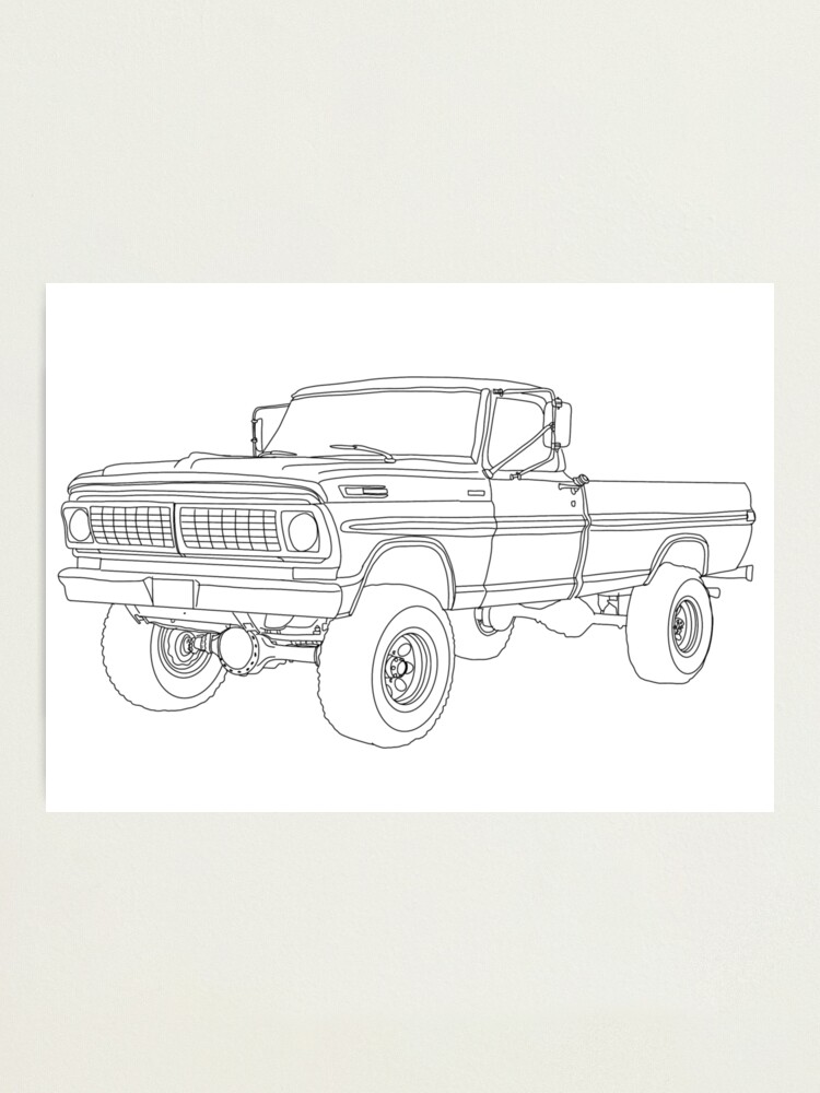 S lifted ford truck line drawing photographic print for sale by youcanehere