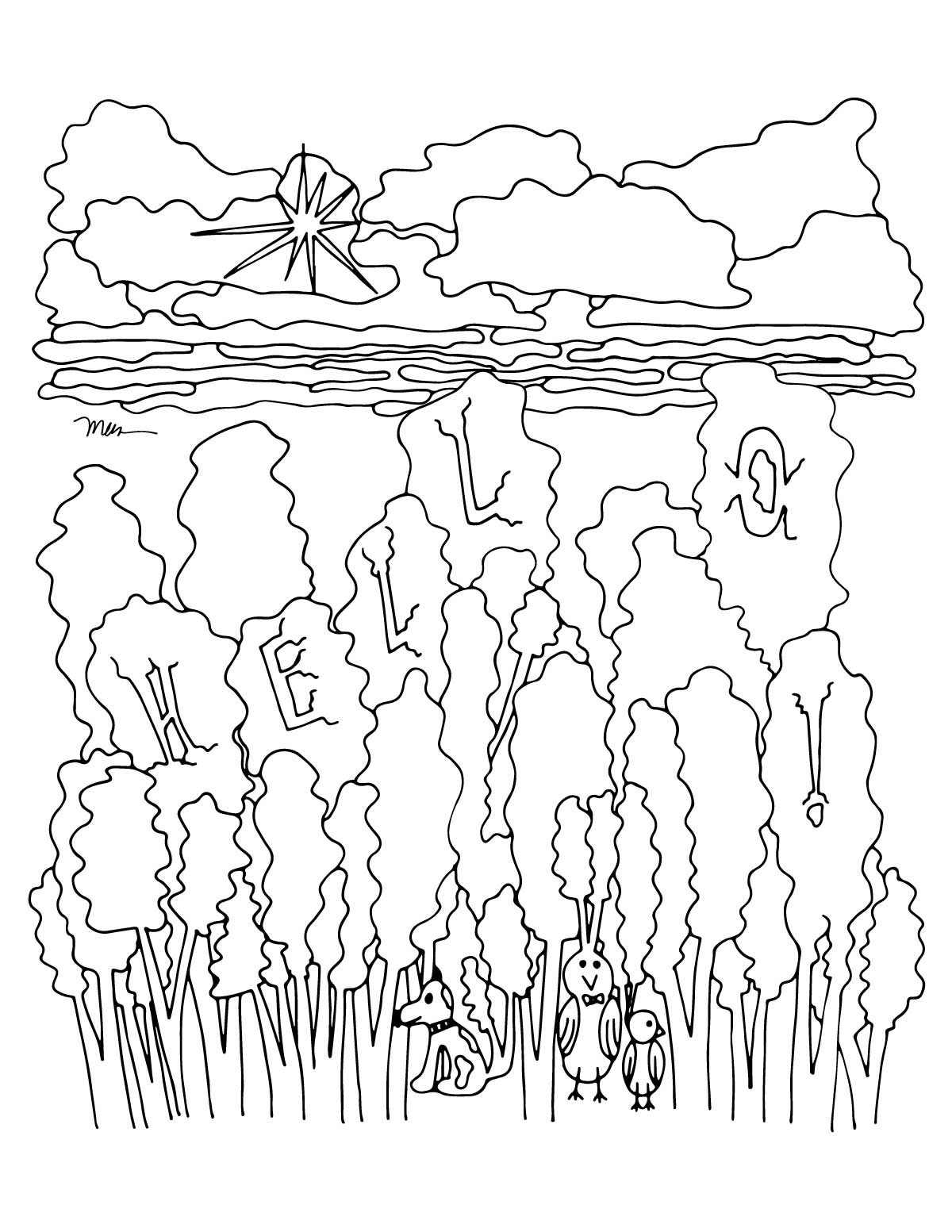 Free coloring page hello forest printable â the momemans