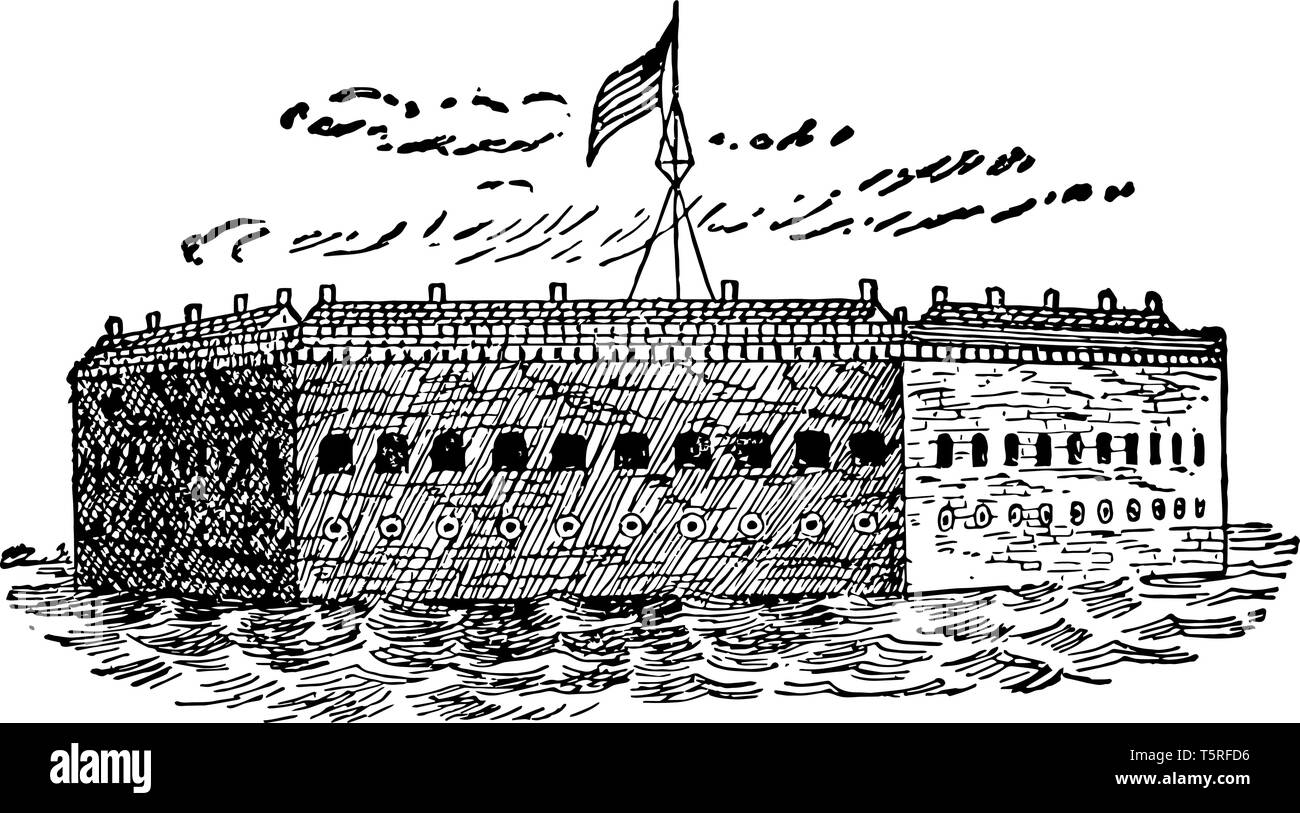 Fort sumter formed after the war vintage line drawing stock vector image art