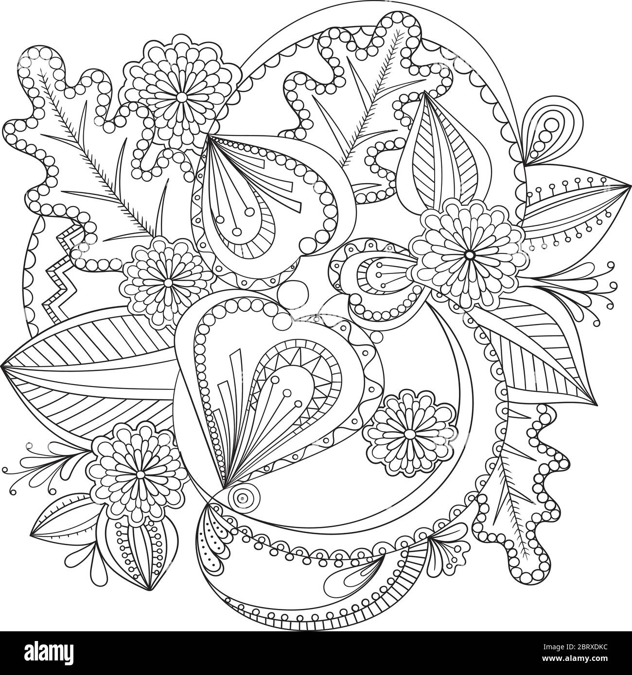 Flor decorativas de fideos en blanco y negro para colorear libro portada o fondo dibujo dibujado a mano para adultos anti trãs colorear pãgina vector imagen vector de stock