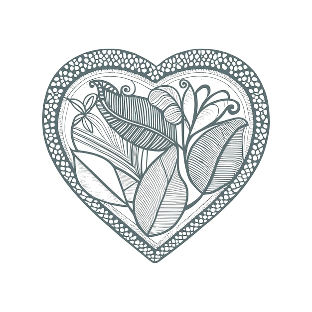 Las flor abstractas y las hojas en forma de corazãn serãan un gran diseão para la portada de un libro para colorear vector premium