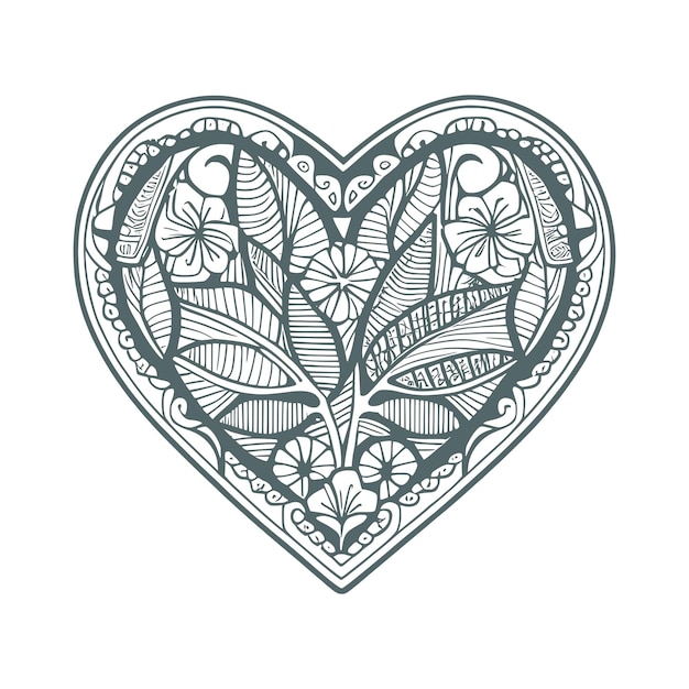 Las flor abstractas y las hojas en forma de corazãn serãan un gran diseão para la portada de un libro para colorear vector premium