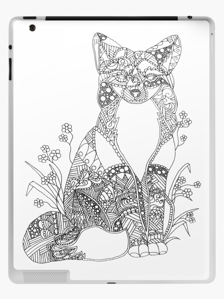 Colorable fox abstract animal art adult coloring ipad case skin for sale by artistrybylm