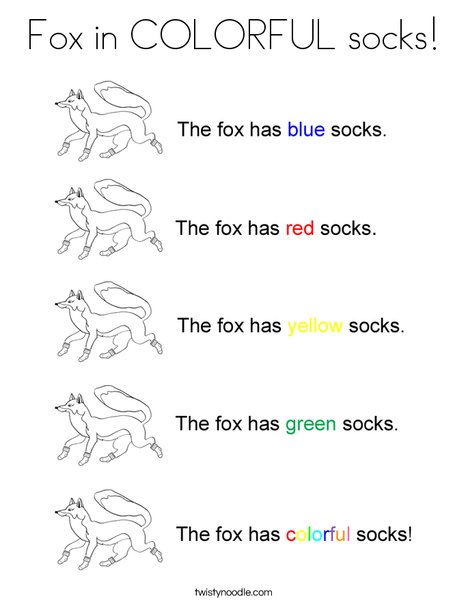 Fox in colorful socks coloring page