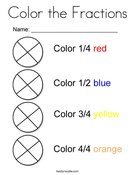 Color the fractions coloring page