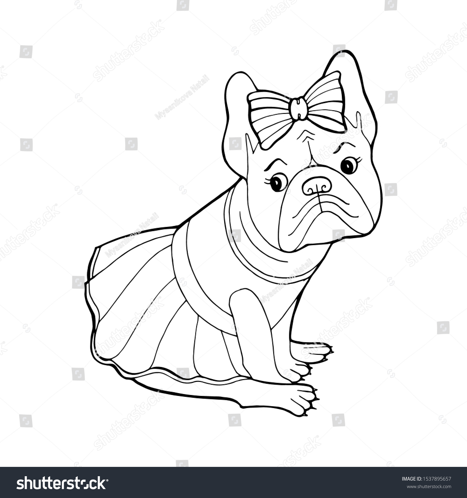 Beautiful dog dress bow coloring book stock vector royalty free