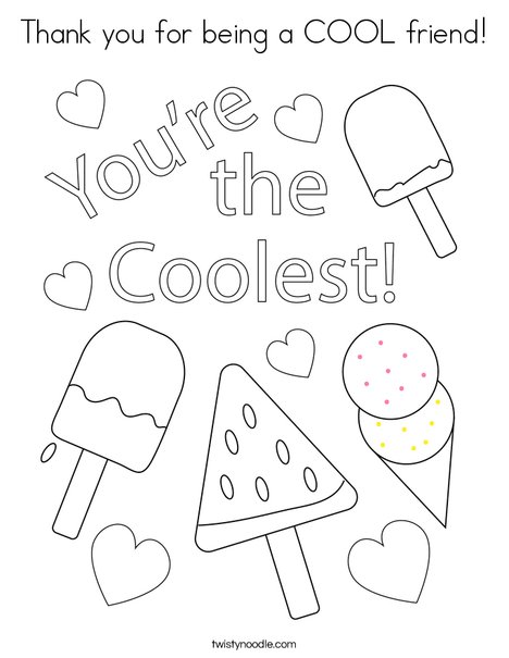 Thank you for being a cool friend coloring page