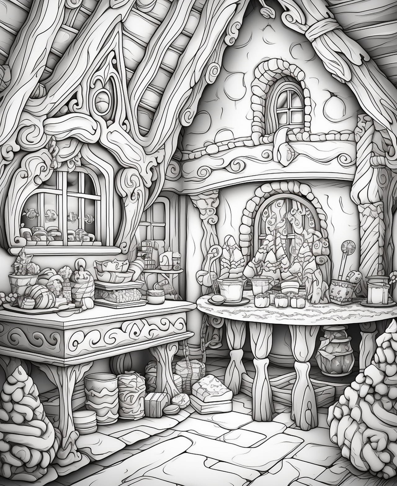 Candy houses coloring pages in premium quality by coloringbooksart on
