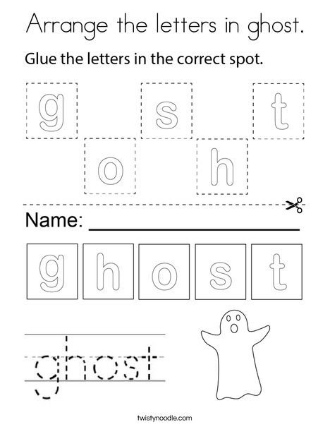 Arrange the letters in ghost coloring page