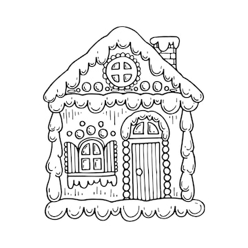 Premium vector christmas gingerbread house vector coloring page sweet festive cookies with decorations hand drawn line art winter illustration happy holiday coloring book for children and adults