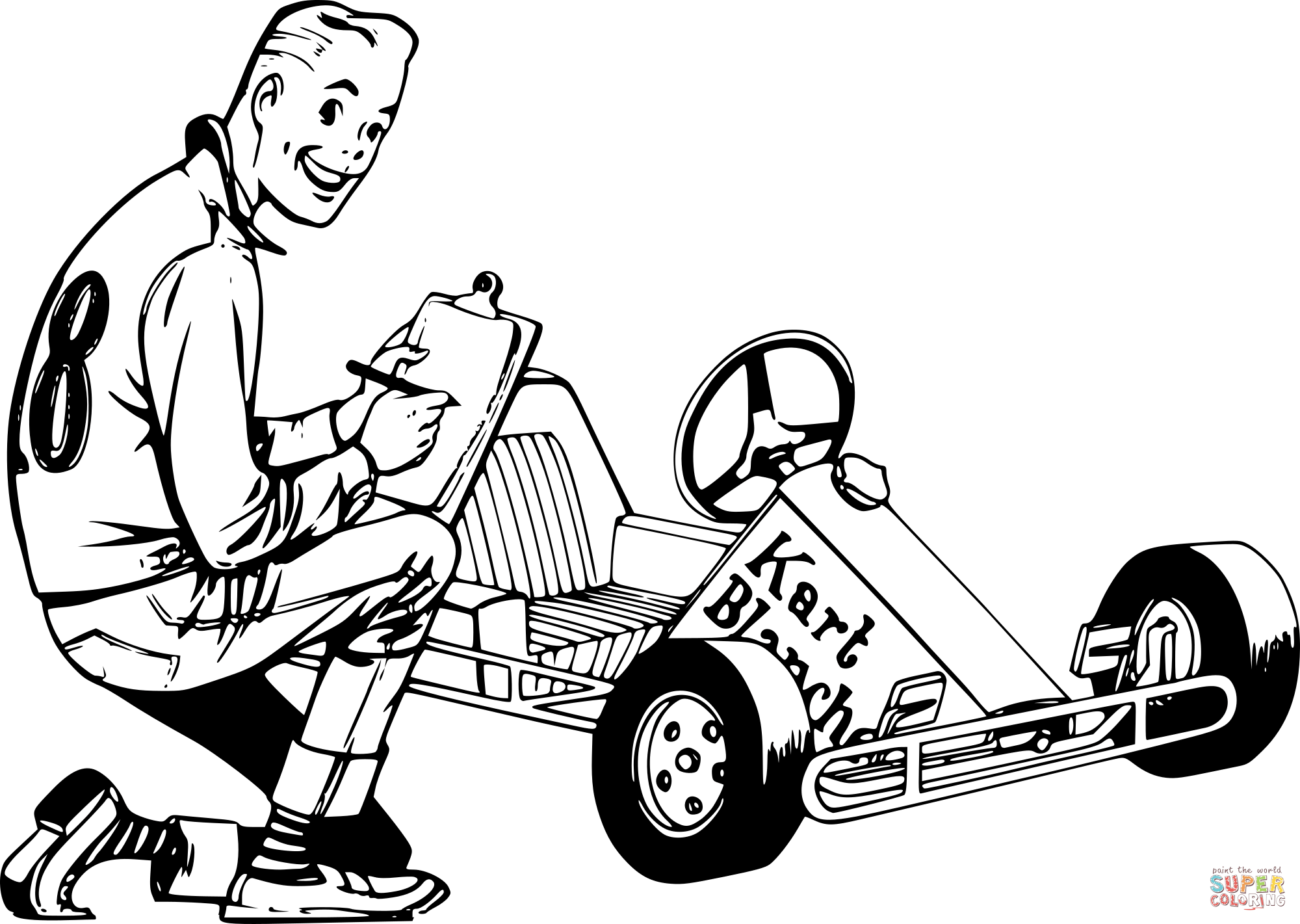 Vintage gokart checklist coloring page free printable coloring pages