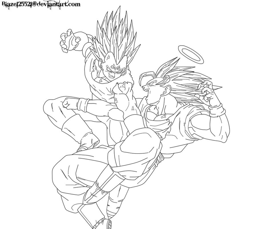 Goku vs majin vegeta lineart by jamalc on