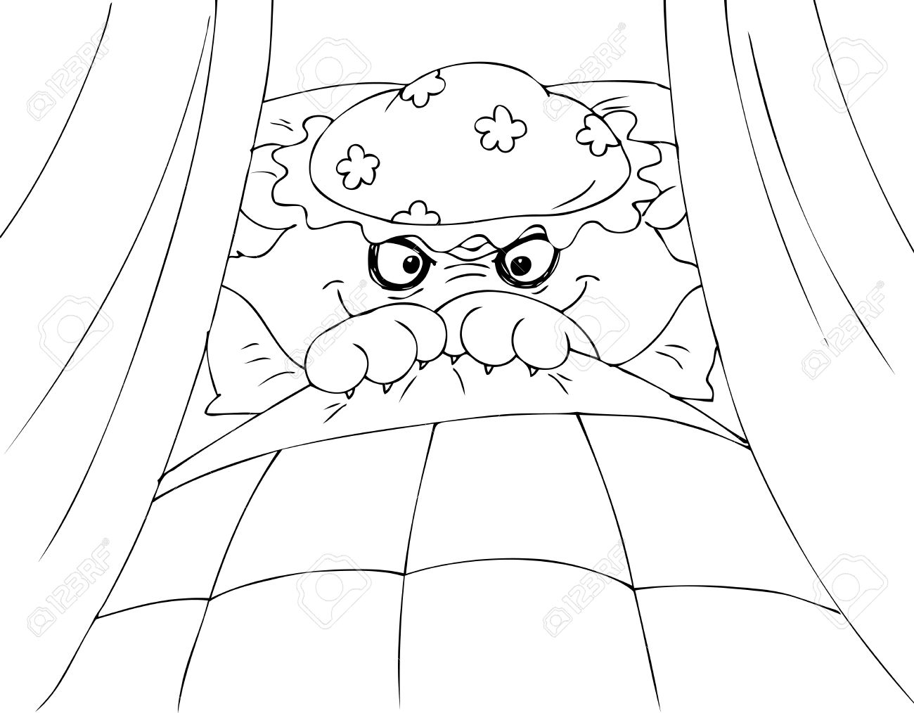 Coloring red riding hood wolf in grannys bed royalty free svg cliparts vectors and stock illustration image