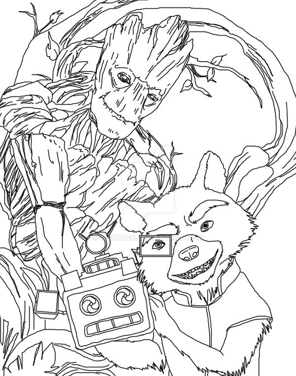 Groot n rocket no color by ohana on
