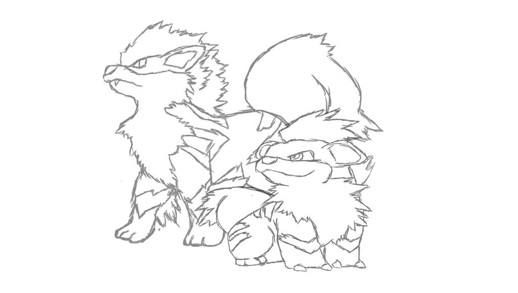 Arcanine and growlithe sketch by yophi