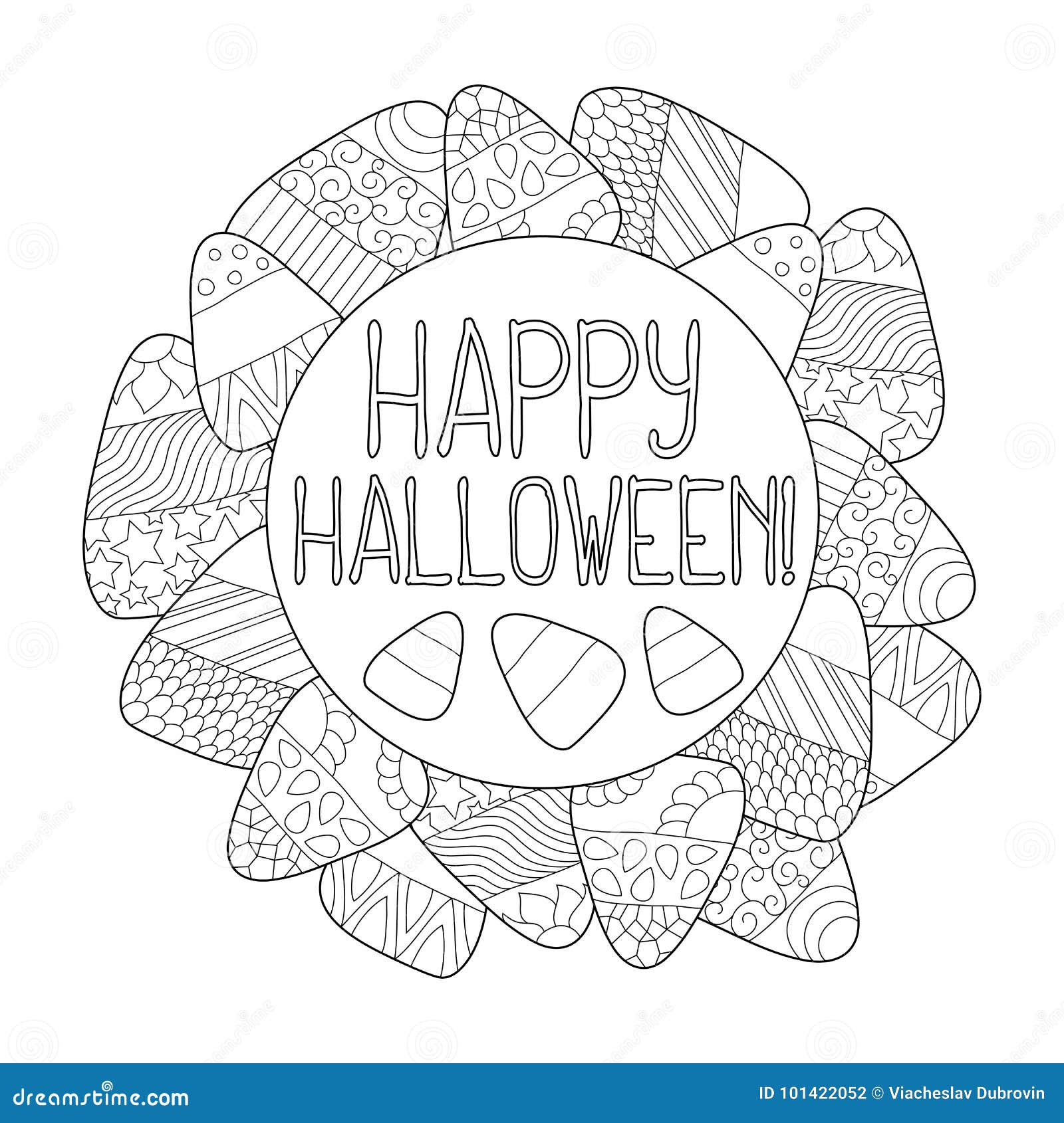 Candy corn coloring page happy halloween greeting card candy corn frame stock illustration