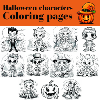 Halloween characters coloring pages by marcel garcia tpt