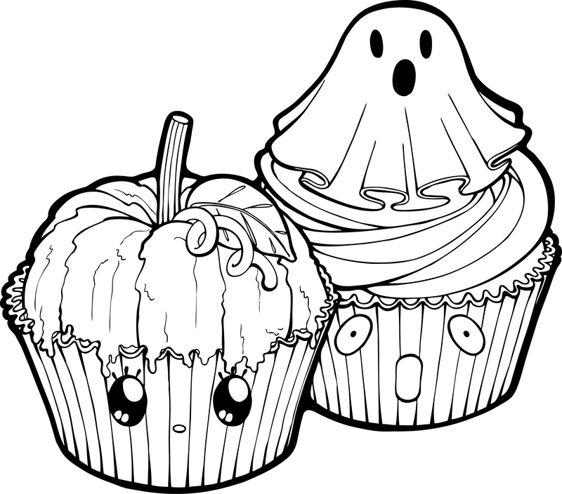 Desserties halloween cupcakes lineart by chibivi