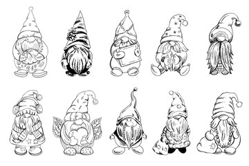 Premium vector a set of hand drawn gnomes for the new year valentines day halloween vintage vector illustration